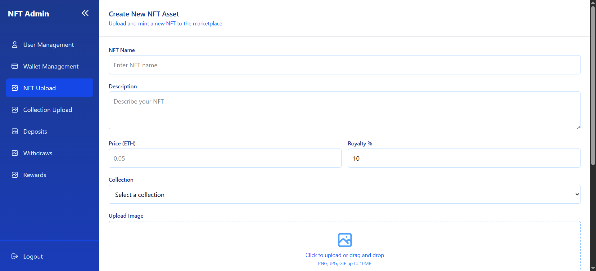 JEONFT admin platform image 3